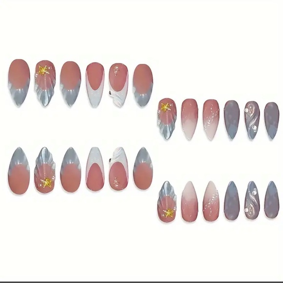 NWT Elegant Pink & Blue 3-D Press On Nail Art French Tip 24 pcs medium ocean - Picture 3 of 8
